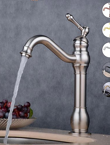  Mitigeur d'évier de salle de bain monté sur le pont, robinets de lavabo pivotants à 360 degrés, mitigeur rose, robinet électrolytique monotrou avec eau chaude et froide or/noir/or brossé/laiton/nickel rustique