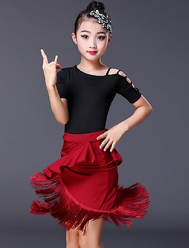  Παιδικά Ρούχα Χορού Φούστες Φούντα Με Τρύπες Καθαρό Χρώμα Κοριτσίστικα Επίδοση Εκπαίδευση Κοντομάνικο Σπαντέξ