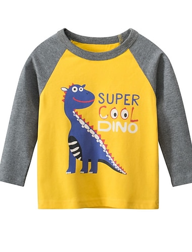  Barn Pojkar T-shirt Långärmad Gul Tecknat Dinosaurie Bokstav Djur Bomull Inomhus Utomhus Aktiv Dagligen 2-8 år / Höst / Vår