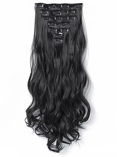  7 pçs / set 22 peruca ondulada cacheada 16 grampos em cabelo estilo falso grampo sintético em extensões de cabelo resistentes ao calor para mulheres meninas