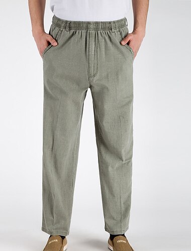  Bărbați Pantaloni de in Pantaloni Pantaloni de vară Pantaloni de plajă Talie elastică Picior drept Culoare solidă Confort Respirabil Casual Zilnic Amestec de Lână / Bumbac Sport Stilat Albastru denim