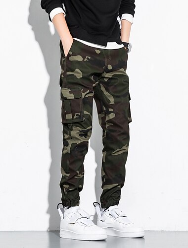  Men's Cargo Pants Cargo Trousers Trousers Camo Pants Elastic Waist Multi Pocket Print Camouflage Full Length Casual Daily Streetwear ArmyGreen White Inelastic