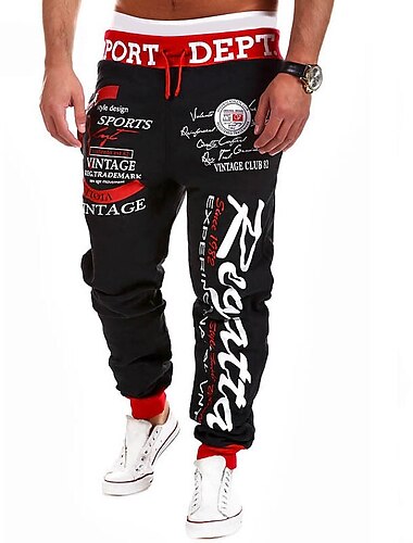  Herr Joggingbyxor Joggare Långbyxor Elastisk midja Bokstav Grafiska tryck Utomhussport Dagliga kläder Ledigt Hiphop Gråblå Svart blå Hög midja