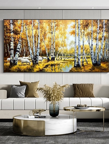  Pintura al óleo hecha a mano lienzo decoración de arte de la pared pintura de paisaje abstracto otoño bosque de abedules para la decoración del hogar enrollado sin marco pintura sin estirar