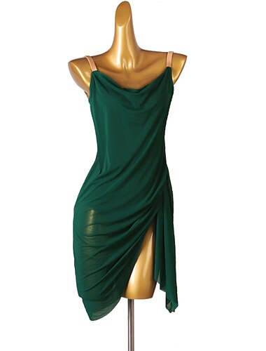  Tanz-Salsa-Latin-Tanzkleid, solide Damen-Performance, ärmellos, Spandex