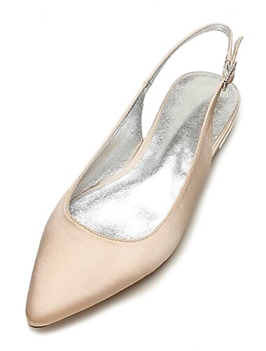  Damen Hochzeitsschuhe Übergrössen Brautschuhe Flacher Absatz Schlaufen Heel Spitze Zehe Minimalismus Satin Schnalle Weiß Elfenbein Silber