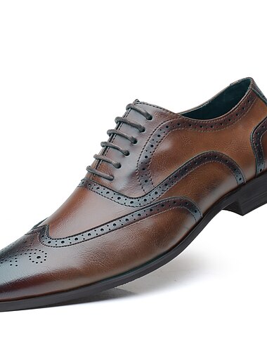  braune Oxford-Schuhe mit Flügelkappe für Herren – klassische Brogue-Schnürschuhe aus Kunstleder für Business, Hochzeiten und formelle Anlässe