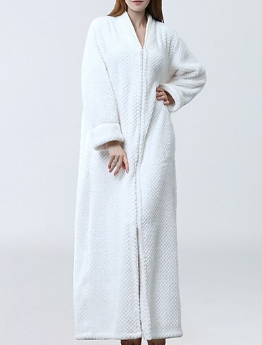  Damen-Fleece-Bademäntel, flauschig, flauschig, warm, Pyjama-Kleid, Bademantel, Nachthemd, 1 Stück, reine Farbe, Plüsch, schlicht, bequem, für zu Hause, tägliches Bett, Korallensamt, warm,