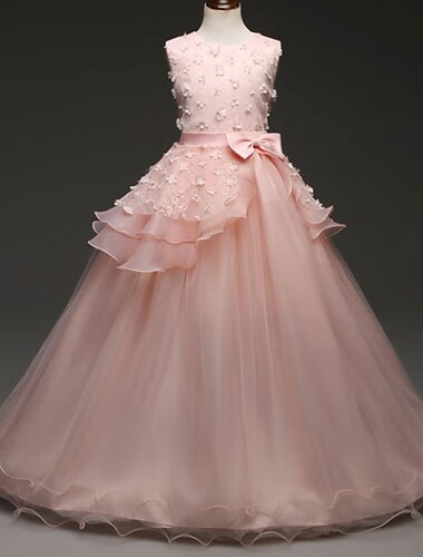  kinderkleidung Mädchen Blumenmädchen Kleid Kleid Einfarbig Ärmellos Leistung Hochzeit Party Spitze Rüschen Gitter Kuschelig Prinzessin Polyester Maxi A Linie Kleid Tüll-Kleid Blumenmädchenkleid
