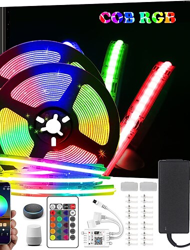  32.8ft 10m cob wifi tira de luces led inteligentes decoración de navidad sincronización de música cambio de color rgb con trabajo con alexa google para dormitorio hogar tv luz trasera decoración diy