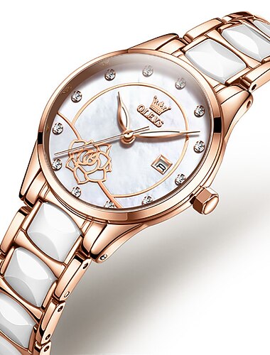  OLEVS dames horloge mechanisch horloge Moederdagcadeau voor vrouwen analoge automatische zelfopwindbare stijlvolle mode waterdicht luminescente rhinestone titanium legering roestvrij staal
