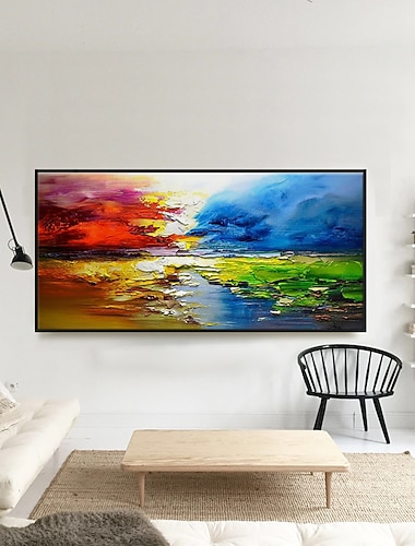  grande taille peinture à l'huile 100% fait main peint à la main art mural sur toile coloré paysage de lac nuages abstrait décoration de la maison décor toile roulée pas de cadre non étiré