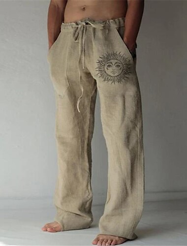  Herren Leinenhose Hose Hosen Sommerhosen Strandhose Bedruckt Gerade geschnitten Graphic Sonne Atmungsaktiv Weich In voller Länge Heim Casual Täglich Modisch Strassenmode Weiß Rote Mikro-elastisch