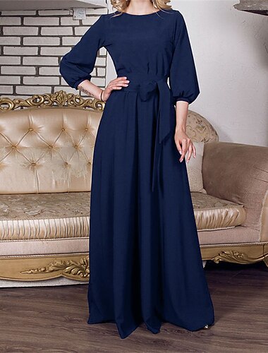  formelles partykleid für damen grün schwarz blau lila wein staubblau rot langarm reine farbe gerüscht schnüren herbst winter rundhals elegant party 2023 s m l xl xxl 3xl 4xl 5xl