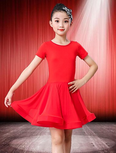  Latinamerikansk dans Klänning Enfärgad Flickor Träning Prestanda Kortärmad Elastan