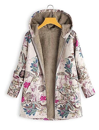  Dames Winterjack Fleecejack Sherpa jas Teddy jas Dagelijks Uitgaan Herfst Winter Normaal jas V-hals Ruim Passend Houd Warm Retro Casual Jacks Lange mouw Bomen / bladeren Zak Wit patron Blozend Roze