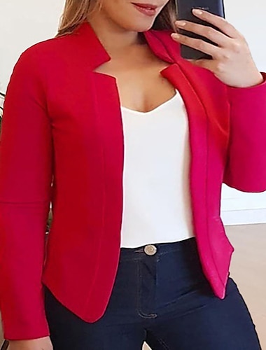  Mujer Talla extra chaqueta Color sólido Formal Oficina Manga Larga Sin Cuello Regular Invierno Otoño Negro Rosa Amarillo XL XXL 3XL 4XL 5XL