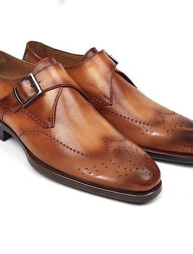  herenschoenen van bruin imitatieleer met monniksband – klassieke brogue wingtip formele schoenen voor zaken, bruiloften en speciale gelegenheden