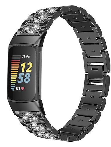  Uhrenarmband für Fitbit Charge 5 Edelstahl Ersatz Gurt Bling-Diamant Schmuck Armband Armband