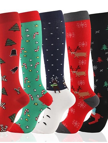  Herren Damen Socken Weihnachtssocken / Weihnachtsstrumpf Lustige Socken Elegante Socken Rennrad Geländerad Fahhrad / Radsport Atmungsaktiv Weich Komfortabel 5 Paare Graphic Hässliche Weihnachten