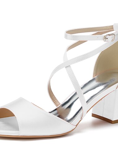  Damen-Sandalen aus Satin mit Riemchen und Blockabsatz – schicke Hochzeitsschuhe mit offener Spitze und Knöchelschnalle für Abschlussbälle und besondere Anlässe