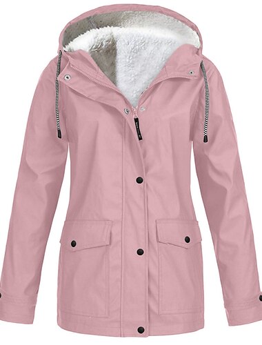  Damen Regenjacke Regenmantel Wandern Fleecejacke Winter Outdoor warm wasserdicht winddicht Fleece Kapuzenparka Oberbekleidung Windjacke Trenchcoat Top Full Zip Skifahren Angeln Casual