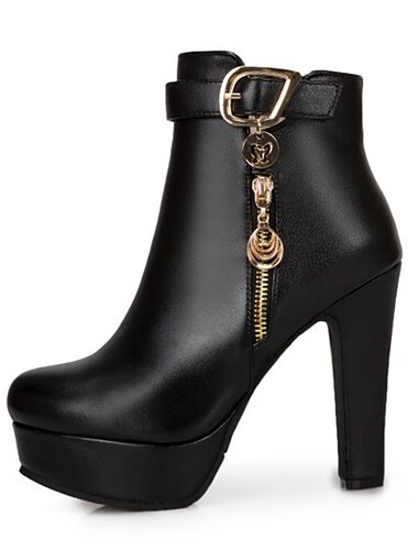  Zwarte enkellaarsjes met platform voor dames - hoge hak met rits en gespdecoratie, perfect voor feestjes, avondjes uit en modieuze herfst-/winterlooks