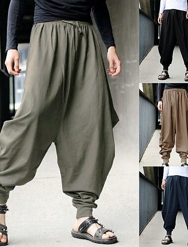  Herr Harem Långbyxor Säckiga byxor Casual byxor Joggarbyxor Elastisk midja Opressade byxor Elastisk dragsko-design Ensfärgat Andningsfunktion Lättvikt Fullängd Ledigt Dagligen Ledigt Hiphop ArmyGreen