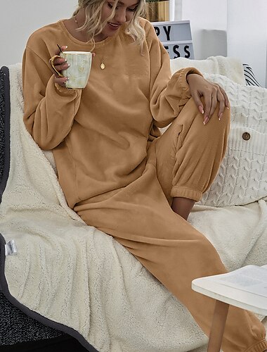  Rosa Fleece-Schlafanzug für Damen, 2-teilig, einfarbig, sportlich, schlicht, bequem, Party, Zuhause, Straße, warmes Geschenk, langärmelige Kapuzenhose, elastischer Bund, Winter-/Herbst-Home-Outfits