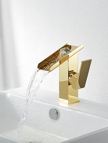  Wasserfall-Waschbecken-Mischbatterie, hoch, Waschtischarmaturen, Einhebelmischer, Deckmontage mit Kalt- und Warmwasserschlauch