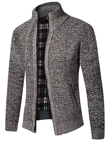  Herren Pullover Strickjacke Reißverschluss-Pullover Pulloverjacke Fleece Pullover Gerippt Stricken Reißverschluss Einfarbig Stehkragen Lässig Täglich Bekleidung Herbst Winter Schwarz Wein XS S M