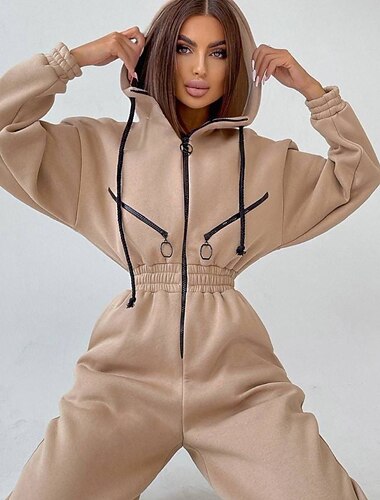  Dames Trainingspak Broeken Sets Lange mouw Capuchon Effen Kleur Actief Streetwear Casual Weekend blauw Zwart Wit Herfst winter Normale pasvorm