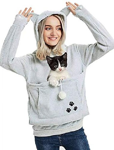  μεγάλη γυναικεία κουκούλα με κουκούλα καγκουρό, χαριτωμένο πουλόβερ με αυτιά γάτας, θήκη για σκύλους κατοικίδιων ζώων, φούτερ αγκαλιάς βαθύ μπλε