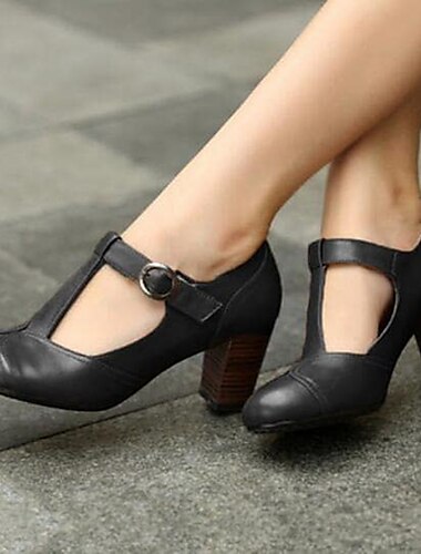  Dam Klackar Pumps Finskor Mary Jane Plusstorlekar Casual Dagligen Ensfärgat Solid färg Spänne Bastant klack Vintage Retro Ledigt Promenad PU Läder PU T-rem Svart Gul Röd
