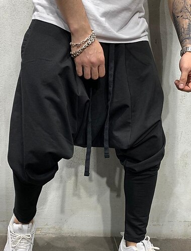  Herr Harem Joggare Långbyxor Casual byxor Snörning Elastisk midja Opressade byxor Ensfärgat Andningsfunktion Lättvikt Fullängd Ledigt Dagligen Streetwear Ledigt Hiphop Svart Vit Microelastisk