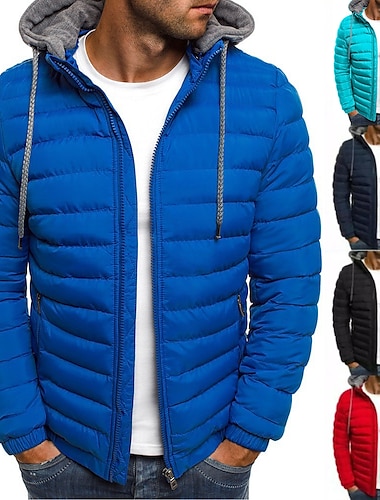  Men's Black Hoodie Bubble Coats Puffer Plain Jackets Winter Warm Quilted Zip Up Outwear Lightweight Padded Puffer Jacket with Hood Solid Jackets Thick Coat Winter Jacket Windproof Climbing Fishing