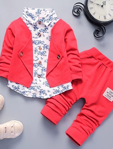  2 Stück Ring-Träger Anzug Jungen kinderkleidung Anzug Formeller Anzug Kleidungsset Outdoor Innen Aktiv Vintage Täglich Blumen Graphic Bedruckt Bedruckt Rote Marineblau Grau Baumwolle