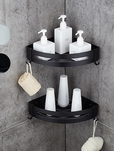  cadru de duș raft baie spațiu aluminiu periat negru și argintiu suport de perete triunghi duș suport de depozitare colț accesorii pentru baie un singur strat