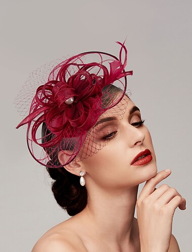  ريش / قطع زينة شبكية كنتاكي ديربي قبعة / خوذة مع ريش / قبعة / زهرة 1 قطعة زفاف / سباق الخيل / خوذة يوم السيدات