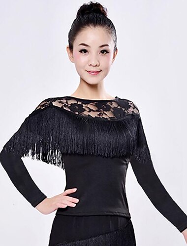  Sportkleding Latin Salsa Dance Top Kant Kwastje Effen Dames Opleiding Prestatie Lange mouw Hoog Spandex