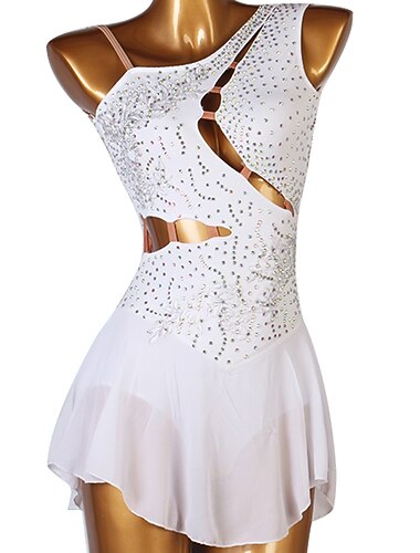  フィギュアスケート ドレス 女性用 女の子 アイススケート ドレス セット ホワイト ダークネービー レッド フラワー オープンバック メッシュ スパンデックス 高弾性 プロフェッショナル 競技大会 スケートウェア 手作り クラシック クリスタル・ラインストーン ノースリーブ ラテンダンス アイススケート フィギュアスケート / パッチワーク