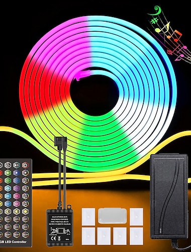 3 ~ 10 m 9.8 ~ 32.8ft dc12v rgb étanche led flexible néon corde bande lumière application synchronisation de la musique fonctionne avec alexa google assistant pour la décoration de fête