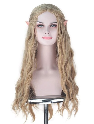  royalvirgin full machine perruques synthétiques le film hobbit elf reine galadriel cosplay perruques longues ondulées 613 cheveux blonds cendrés dorés pour une utilisation sans oreille perruques
