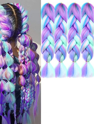  4 Farben mischen Flechten Haarverlängerungen Jumbo Haar 5pcs / lot 24 Zoll synthetische bunte Flechten Haarverlängerung für Häkelbox Zöpfe Twist Flechten Haar