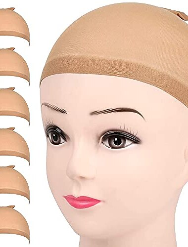  6 piezas de casquillos de peluca de media marrón claro casquillos de peluca de nailon elásticos para mujer