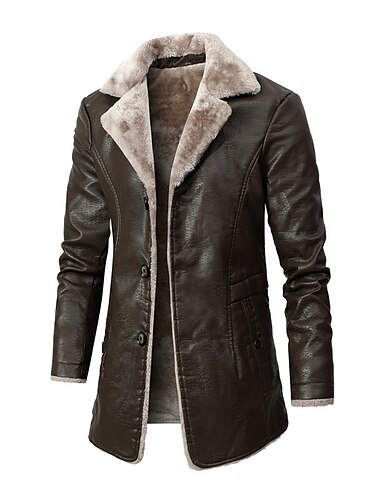  Voor heren Jas van imitatieleer Winterjas Shearling jas Buiten Straat Thermisch Warm Regenbestendig Zak Herfst Winter Effen Kleur Actief Zakelijk Strijkijzer Normaal Imitatieleer Normale pasvorm