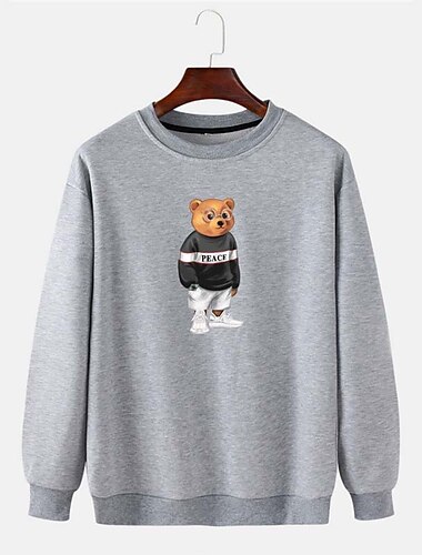  Herre Bjørn Trykt mønster Grafiske tryk Sweatshirt Langærmet Sweatshirt Rund hals Designer Afslappet Stor og høj Sport & Udendørs Afslappet Vinter Forår & Vinter