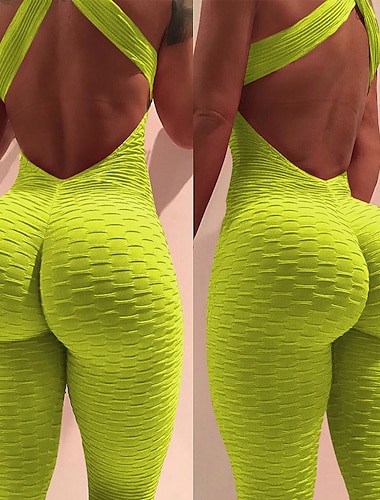  Damen Trainingsanzug Einteiler Trainingssets mit am Rücken überkreuzten Trägern Feste Farbe Leggings Bodysuit Einteiler Schwarz Weiß Spandex Yoga Fitness Fitnesstraining Hoher Taillenbund