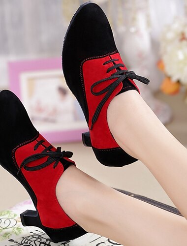  sapatos de dança de salto baixo com cadarço de camurça femininos – estilo retrô elegante para salão de baile ou ocasiões casuais