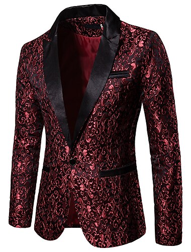  男性用 ジャケット ブレザー ストリート ビジネス 保温 高通気性 ポケット ジャカード 秋 冬 フラワー ストリートファッション エレガント ピークドラペル レギュラー コットン レギュラー ブラック ホワイト ルビーレッド ゴールド ジャケット